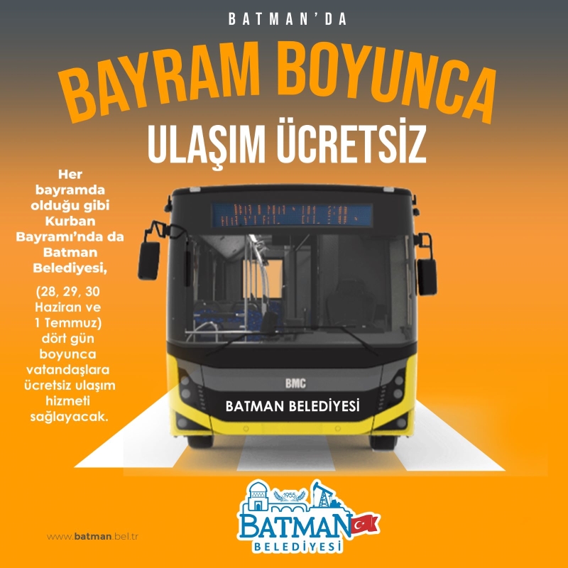 Batman'da Bayram Boyunca Ulaşım Ücretsiz