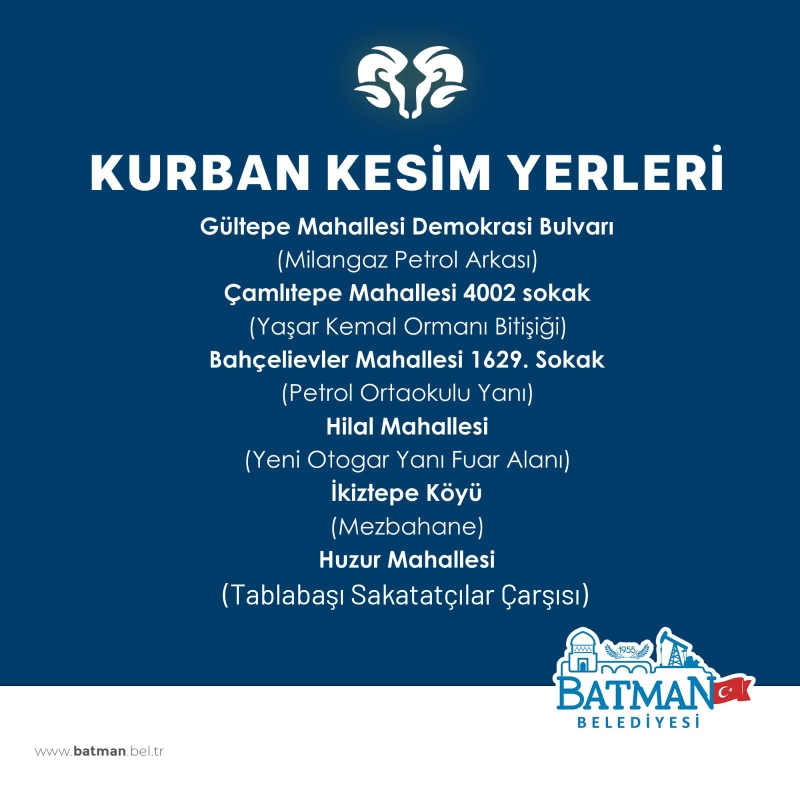 BATMAN’DA KURBAN KESİM YERLERİ BELİRLENDİ